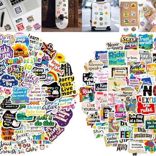 Motivational Vinyl Stickers, 112-Pack, Multicoloured Die-Cut Quote Designs | Vinyl Construction, Floral, Rainbow And Smiley Motifs, For Laptops, Water Bottles, Journals, Scrapbooks And Travel Cases