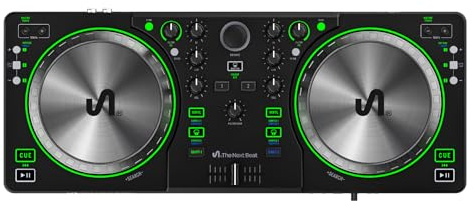 The Next Beat by Tiesto DJ-Controller, tragbares Steuerdeck mit Audio-Mixer, Beat Match und Dual-Kopfhörer-Ausgang – DJ-Ausrüstung für Anfänger oder Profis, SX1