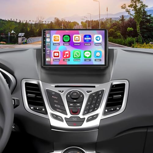 4+64G Android 14 Car Stereo for Ford Fiesta 2009-2014 Double Din Car Radio with Wireless Carplay Android Auto 9 inch IPS Touch Screen GPS Navi Bluetooth Mirror Link WiFi FM RDS SWC Backup Camera