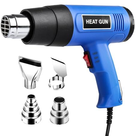BLUE BAZAAR 1350W Heat Gun with 2 Temperature Modes Fast-Heating Hot Air Gun with 4 Nozzles – Heavy-Duty Hot Air Tool for Paint Stripping, PVC Shrinking Crafts Heating & DIY Projects
