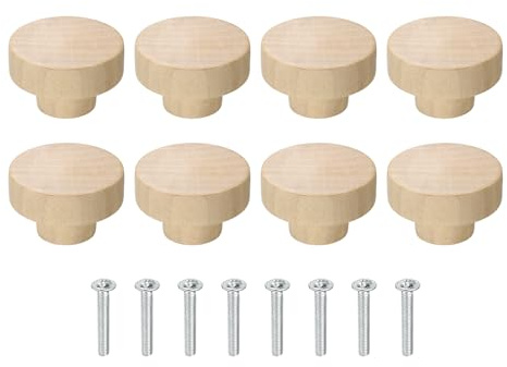 QUARKZMAN 8Pcs Pomello Rotondo In Legno Per Cassetto Diametro 1.57 Testa Piatta Pomelli Per Cassettiera In Legno Massello Con Viti Per Mobili Cassetto Guardaroba Armadio