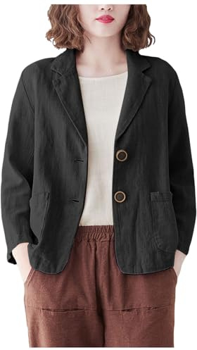 Blazer Mujer Corta Elegante Casual Traje Chaqueta Mujer Botones Sencillos Elegantes Chaquetas De Verano Blazer Chaqueta De Oficina Comercial con Bolsillo Estilo Clásico Ocio
