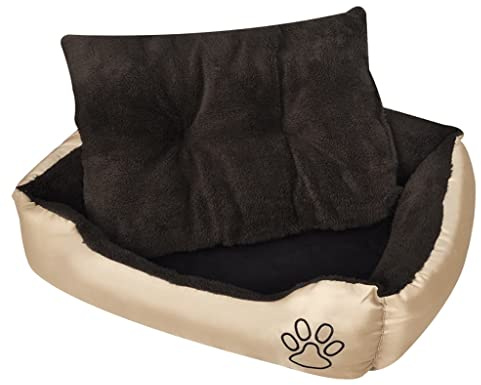 Mhdvray Hundebett M 65x48x18 cm - Weiches Hundekissen mit Polsterkissen für Hunde und Katzen, Tierbett aus Oxford-Gewebe und Webpelz, rutschfestes Hundekörbchen für Hundebox, Beige Braun