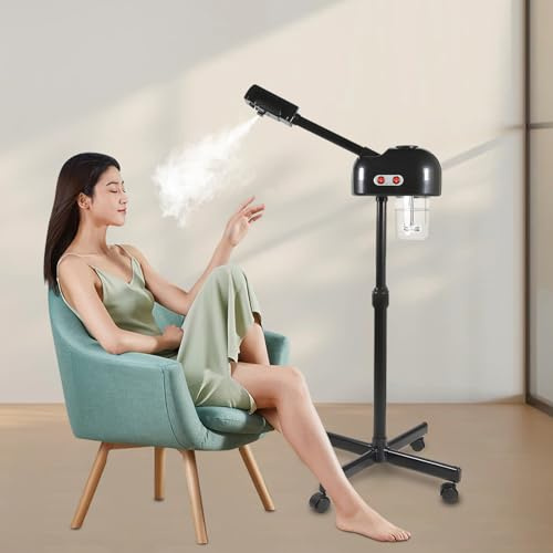 Vaporizzatore verticale per il viso, sauna facciale, pulitore dei pori, con ugello girevole a 360°, altezza regolabile, protezione contro il surriscaldamento, per casa, salone di bellezza, nero