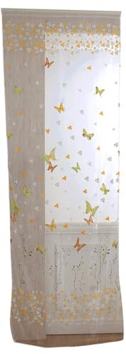 VORCOOL Transparente Voile Vorhänge Schmetterling Gardine Schal Dekoschal für Schlafzimmer Wohnzimmer - Größe 100 x 200 cm (gelb und grün)
