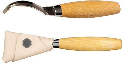 Morakniv Schnitzmesser 163 mit Birkenholzgriff - Doppelseitiges Löffelschnitzmesser aus schwedischem Edelstahl mit Lederscheide - 183 mm - Profi Schnitzmesser Erwachsene - Made in Sweden