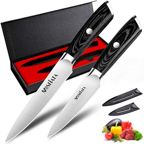 Set Coltelli da Cucina, Set di Coltello Cucina Multiuso da 13cm e Coltello Spelucchino da 9cm con Fodero, In Acciaio Inossidabile Tedesco al Carbonio EN1.4116