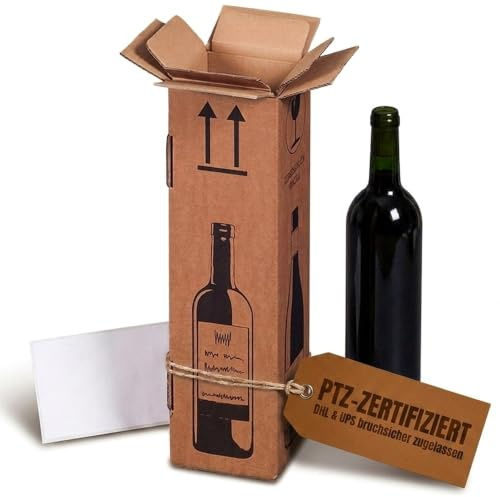 KK Verpackungen Flaschenversandkarton | 80 Stück, Weinkarton für 1 Flasche | DHL & UPS pTZ-zertifiziert | Doppelwelle, Weinversand Bordeaux, Schlegel, Sekt, Champagner | Mit Falthülse