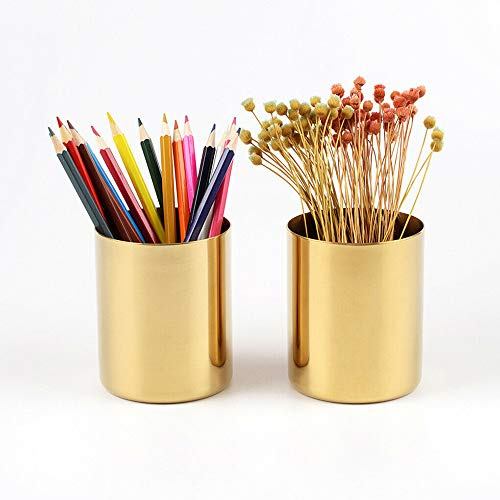 1/2Pcs Metall Make-up-Pinsel Halter Spiegel Finish Edelstahl Bleistifthalter Schreibtischbutler in kleinem Schreibtisch Organisator Stift Halter Organizer Gold