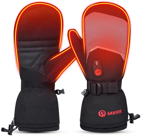 SAVIOR HEAT Guantes Calefactables para Hombres y Mujeres, Guantes de Nieve para Esquí Recargables con Batería Eléctrica, Guantes Cálidos para Invierno Motocicleta Snowboard Camping Ciclismo Correr