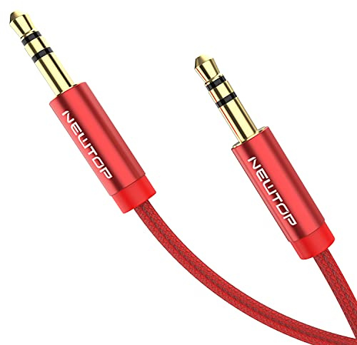 N NEWTOP Cavo AUX03 Jack 3,5mm Audio Stereo Maschio – Maschio AUX in Nylon per Cuffie, Autoradio, Speaker, Casse Musicali, Smartphone, Tablet, Lettori MP3, Amplificatore (Rosso, 200cm)