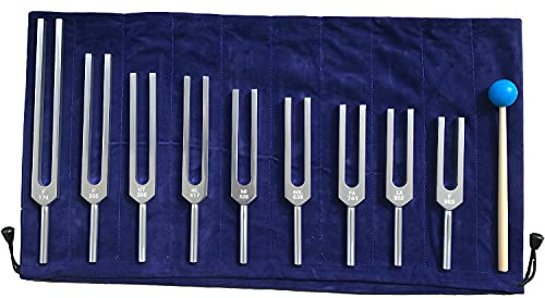 Stimmgabel-Set mit Hammerbeutel, 174 Hz, 285 396 417 528 639 741 852 963 Silberfarben, für Klangtherapie, perfekte Heilung, Musikinstrument, Balancing, Heiler, Vibration