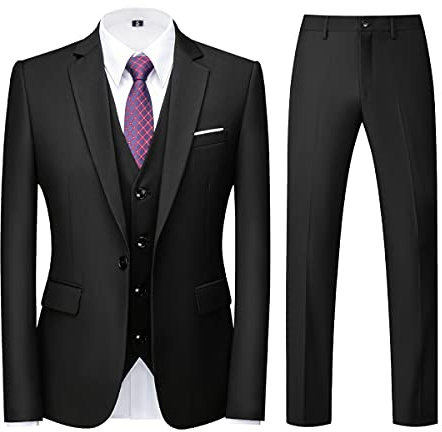 Mens Suits Regular Fit 3 Piece Tuxedo Blazer Jacket Vest Pants Formal Suit Set for Men Wedding Prom Casual Black