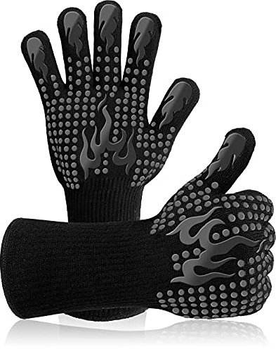 Guanti da Forno, Guanti Barbecue Resistenza al Calore Fino a 800°C, Accessori BBQ Ingnifughi per Griglia, Camino, Cottura al Forno, Cucina (1 Paio - Nero)