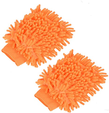 sourcing map Microfiber Soft Chenille Wash Mitten Double Sided Dusting Gloves for House Cleaning, Orange Pack of 2
