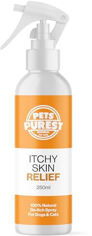 Pets Purest Cat & Dog Itchy Skin Spray - 100% Natural Anti Itch, Scratch, Skin Irritation, Insect Bite & Allergy Support for Dogs & Cats - 250ml