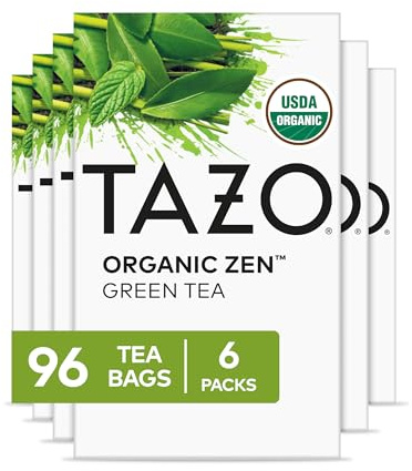 TAZO Organic Zen Green Tea Bags, Caffeine Free Tea with Refreshing Lemongrass & Spearmint, 96 Total Tea Bags (16ct - Pack of 6)