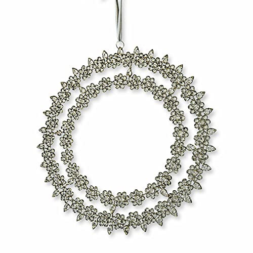 Loberon Kranz Fecamp, mit funkelnden Glasperlen, Weihnachtsdekoration, Weihnachten, Eisen, Glas, Polyester, Silber