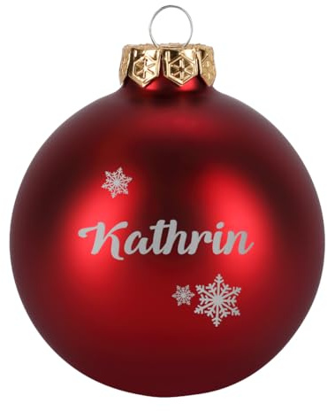 Herz & Heim® Weihnachtskugel aus Glas mit persönlicher Gravur/Rot oder Weiß/Matt oder Hochglanz/Ø 8 oder 10 cm/Verschiedene Motive Ø 10 cm, Rot Matt, Schneekristall