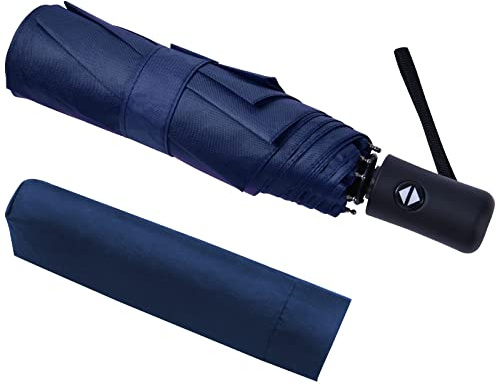 Vicloon Ombrello Pieghevole Compatto Anti-Tempesta, Ombrello Antivento Automatico per Uomo, Ombrello Portatile Automatico Pieghevole Compatto Resistente Leggero con 8 Stecche Rinforzate in Teflon, Blu