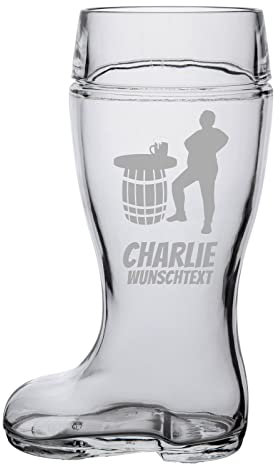 LUXENTU Bierstiefel mit Gravur, Bierglas mit 1,0 Liter Füllstrich, Personalisiertes Glas mit Name & Kneipen-Motiv, Geschenk zum Vatertag/Geburtstag, Spülmaschinengeeignet, Stammtisch