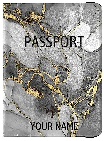 Personalisierte Reisepasshülle, Brieftasche, Kombi, individueller Name, PU-Leder, Reisepass, Impfkarten-Schutz für Damen und Herren, Reisegeschenk, Marble05, Einheitsgröße