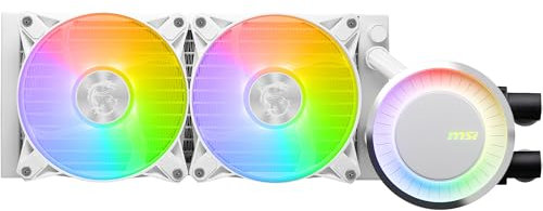 MSI MAG CORELIQUID E240 AIO Refrigeracfión líquida CPU - Cold plate de Cobre Ampliada, ARGB y Ventiladores FDB,Bloque de Agua Cámara-Dual, Radiador Flujo Dividido, Mystic Light-Intel y AMD, blanca