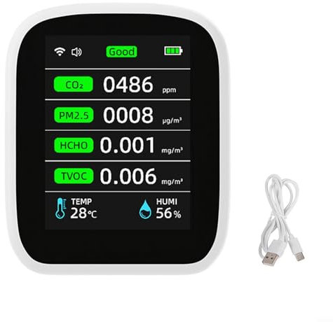 Luftqualitätsmesser, 8-in-1 Indoor Detektor WiFi Luftfeuchtigkeit Temperatur Monitor für Tuya APP Steuerung für Smart Home, Schule, Büro