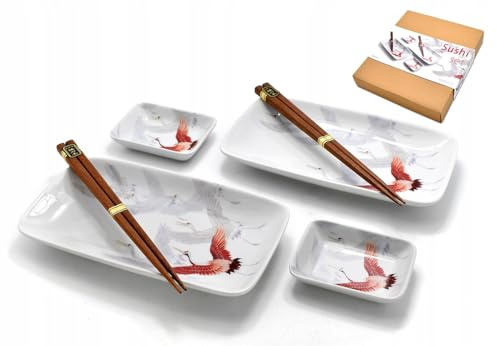 Lussushi set 6 pezzi per 2 persone, servizio giapponese, 2 piatti e 2 ciotole per sushi, 2 bacchette, in confezione regalo