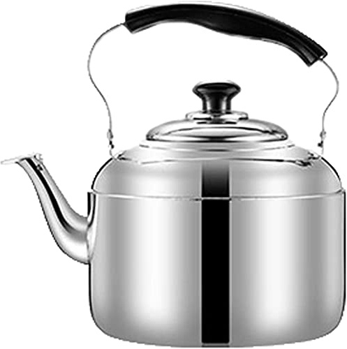 Bouilloire sifflante pour cuisinière à gaz Théière à sifflet de grande capacité Bouilloire en acier inoxydable argenté, avec poignée résistante à la chaleur Bouilloire de camping pour cuisinière à ga