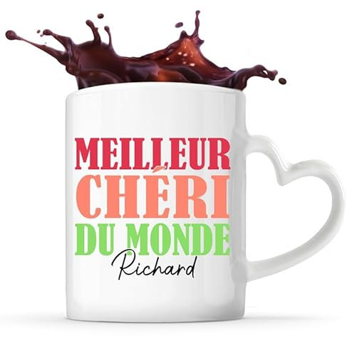 Planetee Tasse Coeur Richard Meilleur Chéri au Monde | Mug Couple Saint Valentin Mariage Fiançailles Anniversaire Cadeau Romantique Amoureux