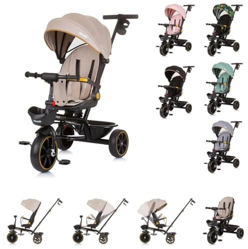 Chipolino Tricycle Max Sport 2 in 1, Dreirad, Becherhalter, Sitz umkehrbar, Korb, Farbe:beige
