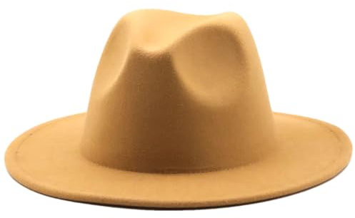 Hgvcfcv Fedora-Hut für Damen, einfarbig, Wollfilz-Hut für Herren, Herbst, Winter, Panama, Gamble, Weiß, Jazz-Mütze, 56–61 cm, hellgelb, 6 7/8-7 1/8