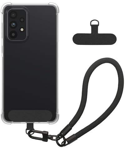 kwmobile Smartphone Case Compatible with Samsung Galaxy A52 / A52 5G / A52s 5G Case - Crystal Clear TPU Phone Case - Wrist Strap - Transparent/Black