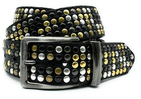 PASSIONE Gürtel H 35 mm – echtes Leder Farbe Schwarz – Nieten – gemischte Nieten – Ratschen-Schnalle – kürzbar – Made in Italy
