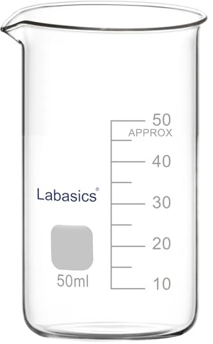 Labasics Glas Hochbecher, Borosilikatglas Graduierter Hochformat Griffin Becher mit Ausgießrand, 1 Stück, 50 ml