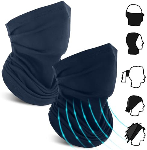 2 Stück Motorrad Halstuch Herren - Marineblau Bandana Gesichtsmaske mit Ohrschlaufen Outdoor Schal Gesichtsmaske Multifunktion Atmungsaktiv Winddicht Schlauchschal für Unisex Ski Radfahren Wandern