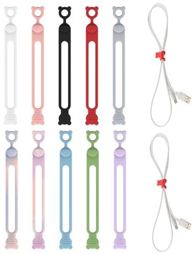 KGDUYC 10pcs Attache Cable Silicone Cable Tie Réutilisable, Collier De Serrage, Serre Câbles Silicone, Attaches Torsadées, Attache Cordon, Sangle Organisateur pour Cordes et Gestion des Câbles