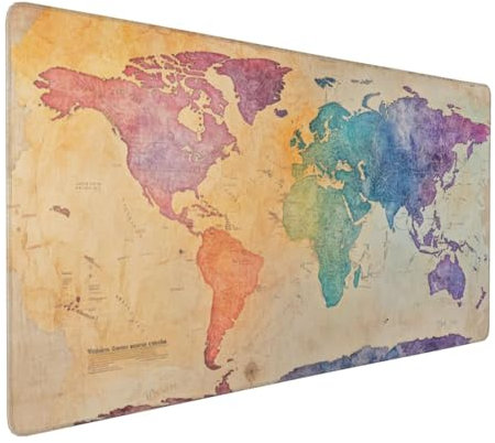 Gaming Mauspad XXL Retro Mousepad 1000x500x4mm Weltkarte Verlängertes Mauspad Schreibtischauflage,Genähte Kanten Mauspad,Verbessert Präzision Geschwindigkeit Wasserdicht Geeignet für Büro und Spiele