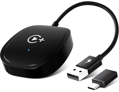 XHU CarPlay Wireless Adapter mit Netflix, YouTube und Tiktok Stream Media Play, 2024 Upgrade Wireless Video Adapter kompatibel mit Phone iOS 10+ und ab 2016 mit OEM Wired CarPlay Cars