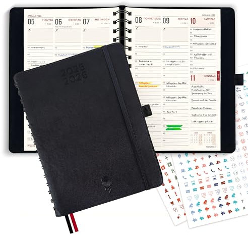 colortouch Terminplaner 2025 2026, Kalender A5, Wochenplaner mit Softcover, Terminkalender Ringbuch auf Deutsch, 30 Minuten-Intervalle Planer, 2 Aukfleber Set, Buchkalender 14 Monate (Juli 25-Aug 26)