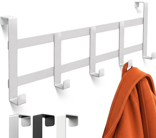 4happy Türhaken zum Einhängen - Weiß | Türhakenleiste formstabil und rostfrei, Türgarderobe für jede Tür, Kleiderhaken Tür, Haken zum Einhängen