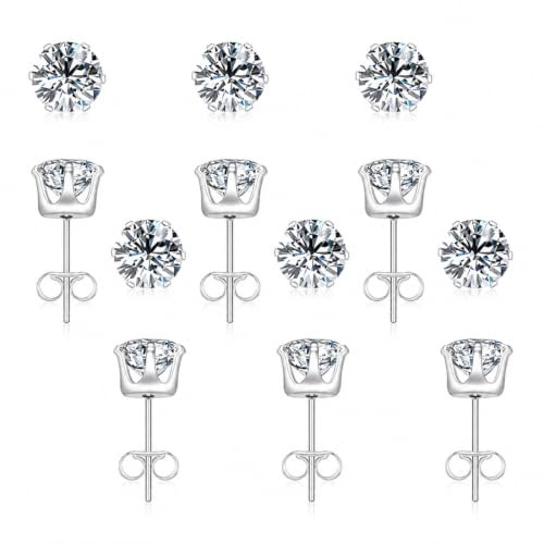IKOPFLN 6 Paires 2mm Boucles d'Oreilles Pour Femme Argent Lot Zyrconium Boucle d Oreille Acier Inoxydable Hypoallergénique Boucle D'Oreille Brillant Helix Piercing Cartilage Boucle D'Oreille Homme