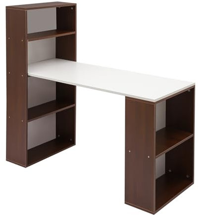 Akuoyiexemye Skrivbord med 2-stegs sidohyllor och 4-stegs bokhyllor, 120 cm datorbord med hyllor kontorsbord med bokhylla (brun)
