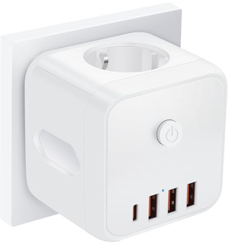 Steckdosenwürfel ohne Kabel, 7 in 1 Mehrfachsteckdose Steckdosenleiste mit 3 USB C 1 USB A, 4000W Steckdosenadapter Cube Mehrfachstecker für Steckdose Würfel mit Schalter für Büro Küche Haus