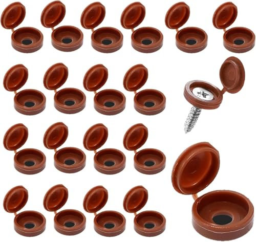 CLKE 200 Pack Plastic Hinged Screw Cover Caps, Hinged Fold Over Caps Rubber Dust Washer Flip Tops for M4-M8 Screw(Brown)