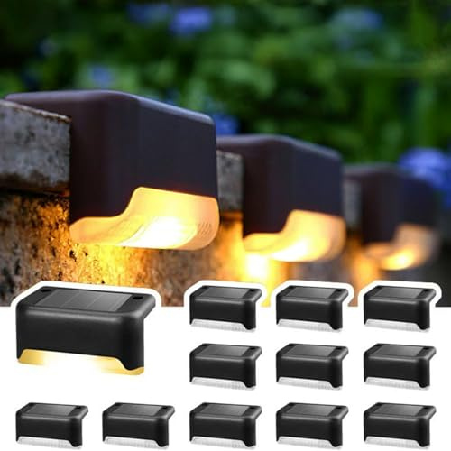 CNMTCCO Luces solares exteriores 12 unidades negro patio terraza escalera jardín luz blanca cálida