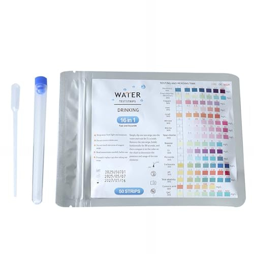 Nhgkju 16-in-1 Wasserteststreifen – pH, Wasserhärte, Chlor, Nitrat & mehr – 50 Teststreifen für Trinkwasser, Aquarium, Pool & Teich – Schnelle & einfache Wasseranalyse für Zuhause