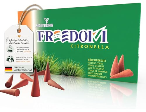 Aromalove XXL Cônes d'encens Freedom Citronnelle, arôme de Longue durée, Paquet de 50 cônes pour créer Une atmosphère paisible et relaxante