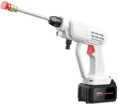 Nettoyeur Haute Pression sans Fil, Pistolet Haute Pression Portable, Pistolet À Eau pour Lavage De Voiture avec Batteries,Tuyau De 5 M, Idéal pour Le Nettoyage Et L'arrosage. (96HV)